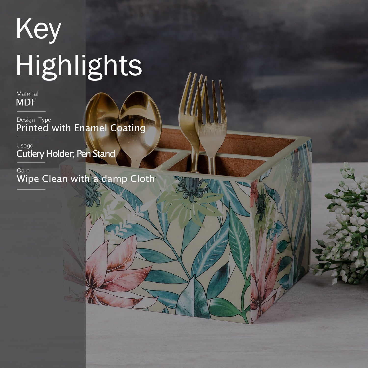 Elysian Tropical MDF Enamel Cutlery Holder