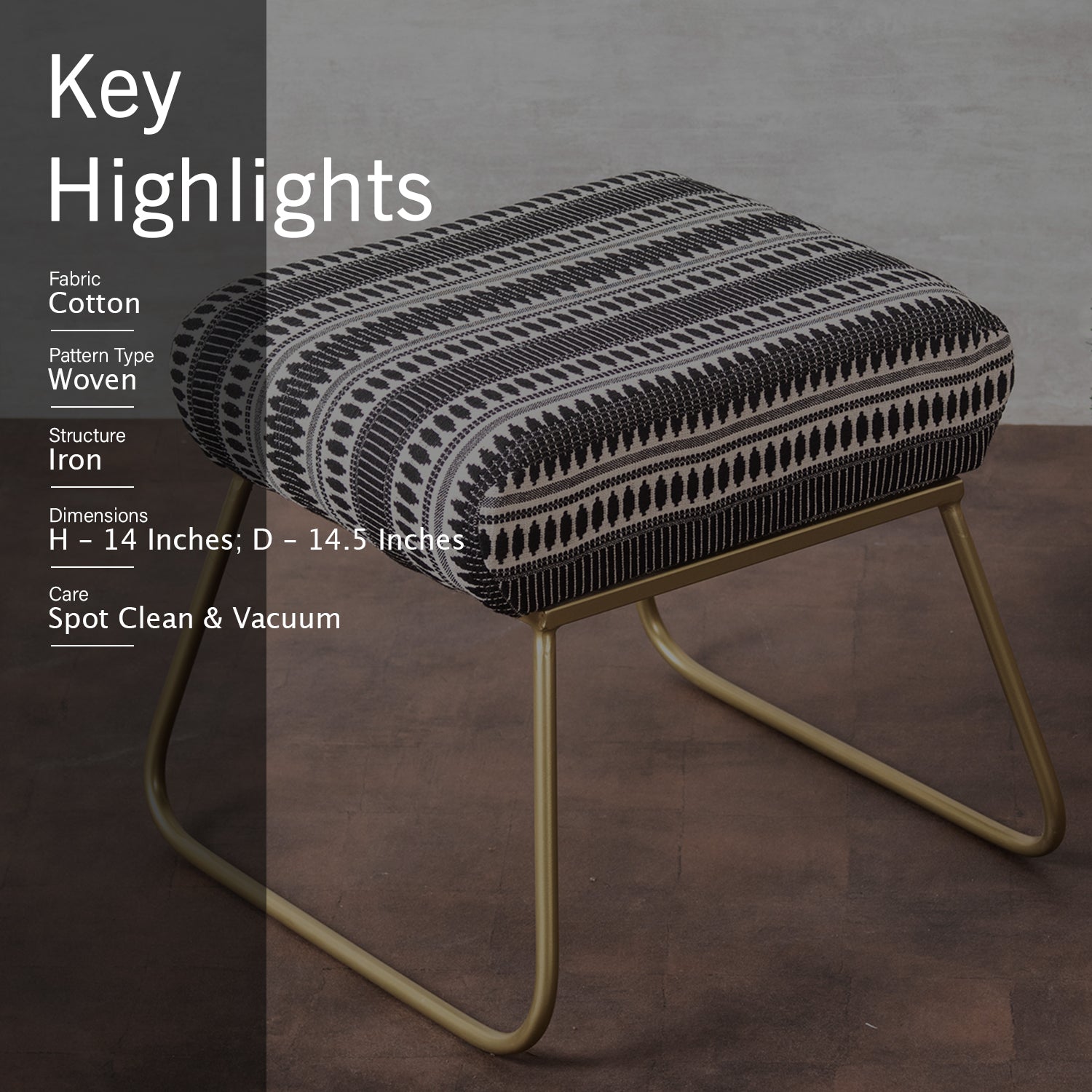 Bohemian Jacquard Metallic Stool in Black & White Color