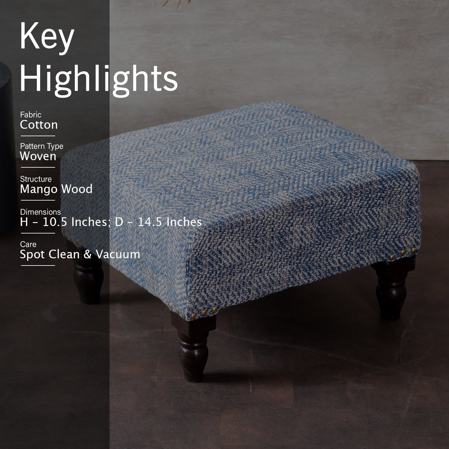 Slub Jacquard Wooden Footrests in Blue Color