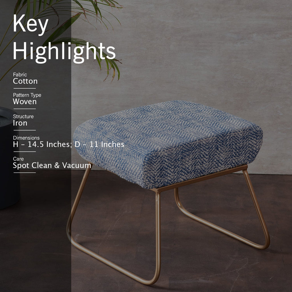 Slub Jacquard Metallic Stool in Blue Color