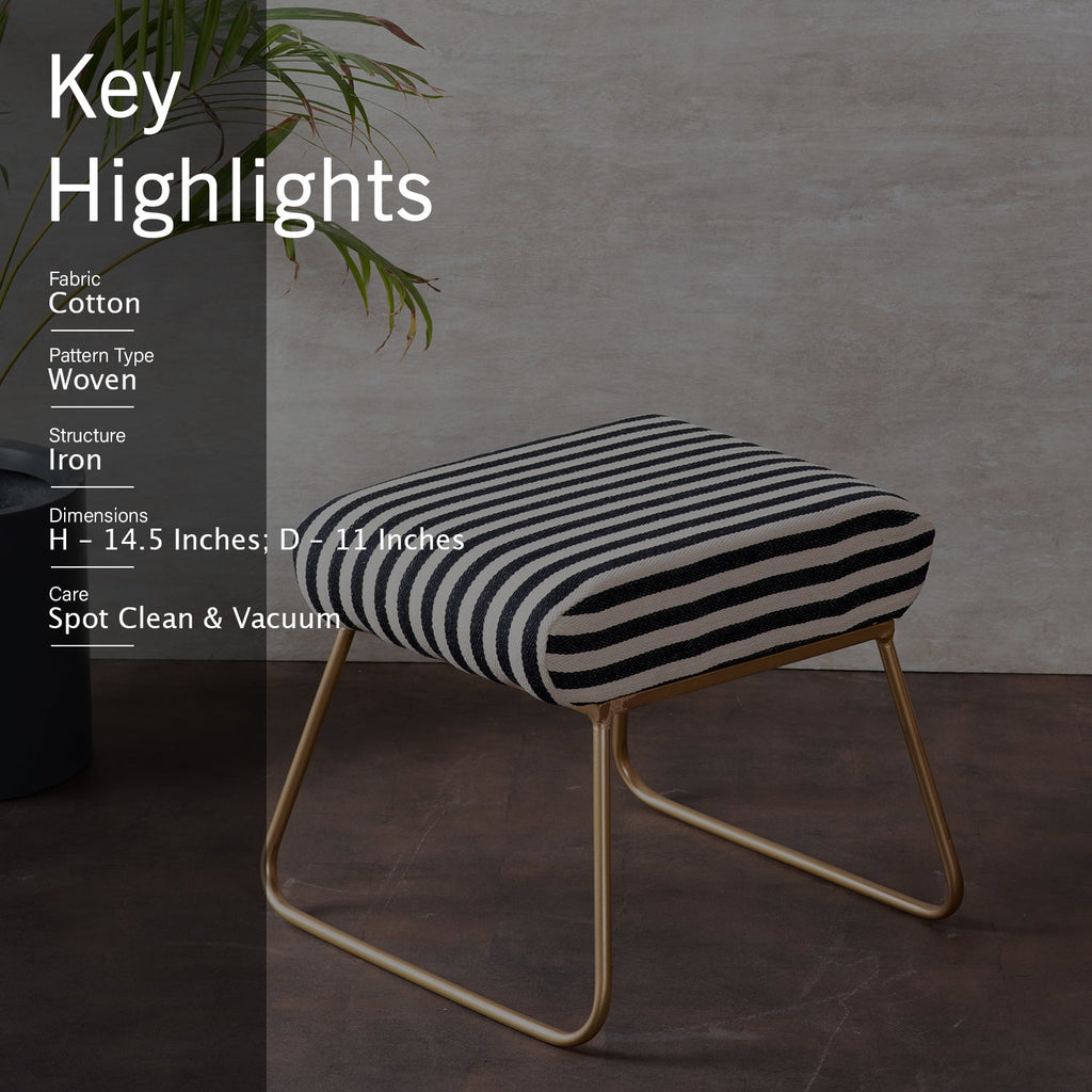 Zebra Fabric Metallic Stool in Black & White Color