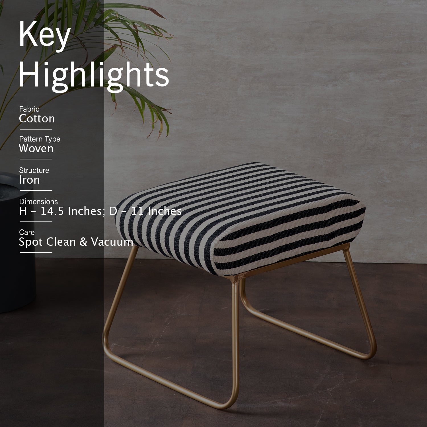 Zebra Fabric Metallic Stool in Black & White Color