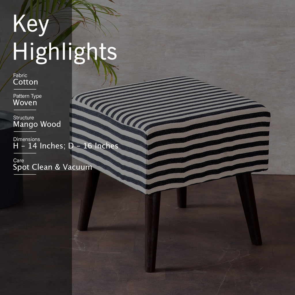 Zebra Fabric Wooden Stool in Black & White Color