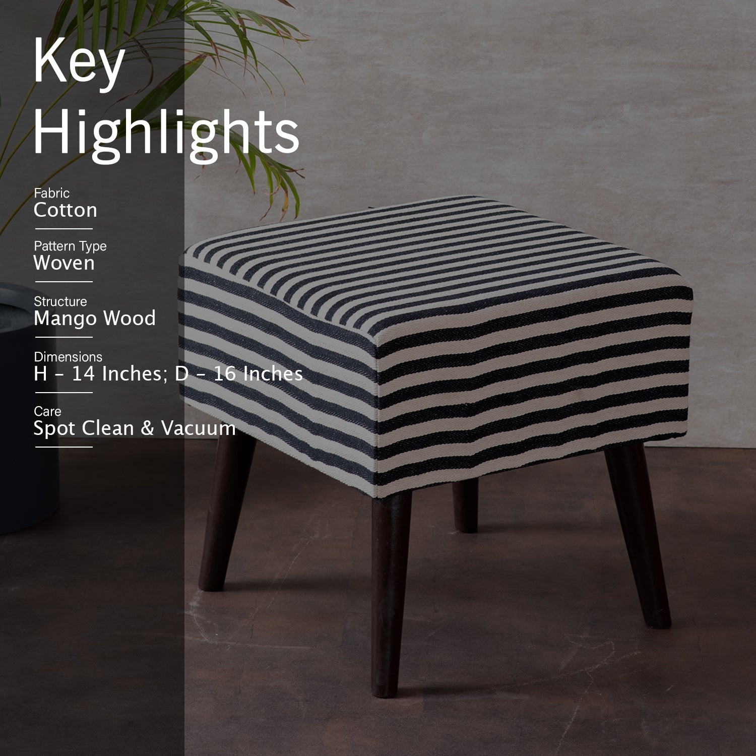 Zebra Fabric Wooden Stool in Black & White Color