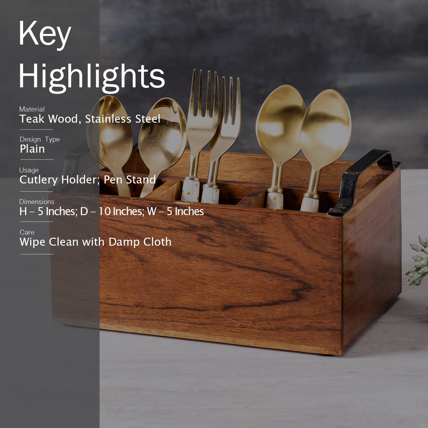 Inseparables Teak Wood Spoon Stand - Black