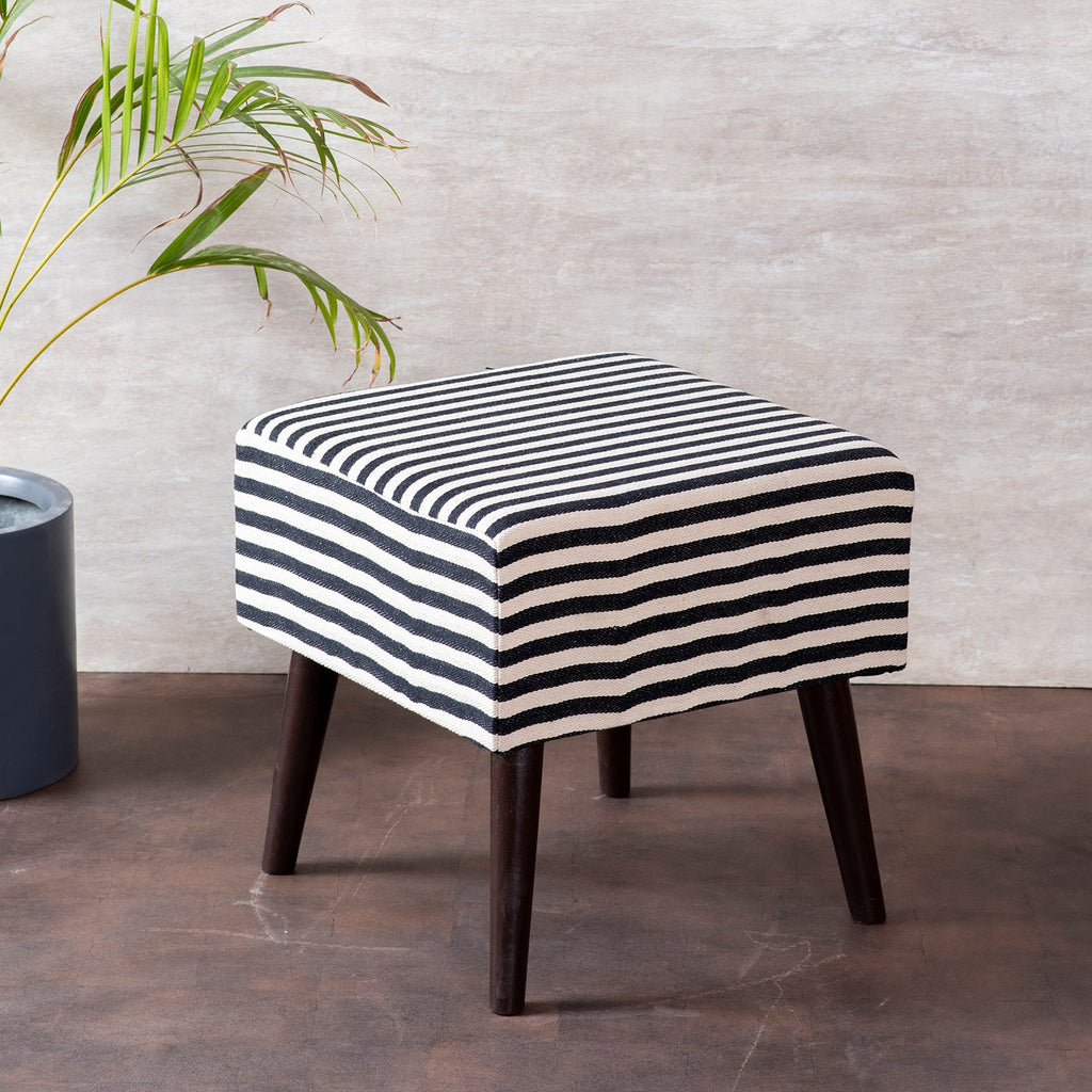 Zebra Fabric Wooden Stool in Black & White Color