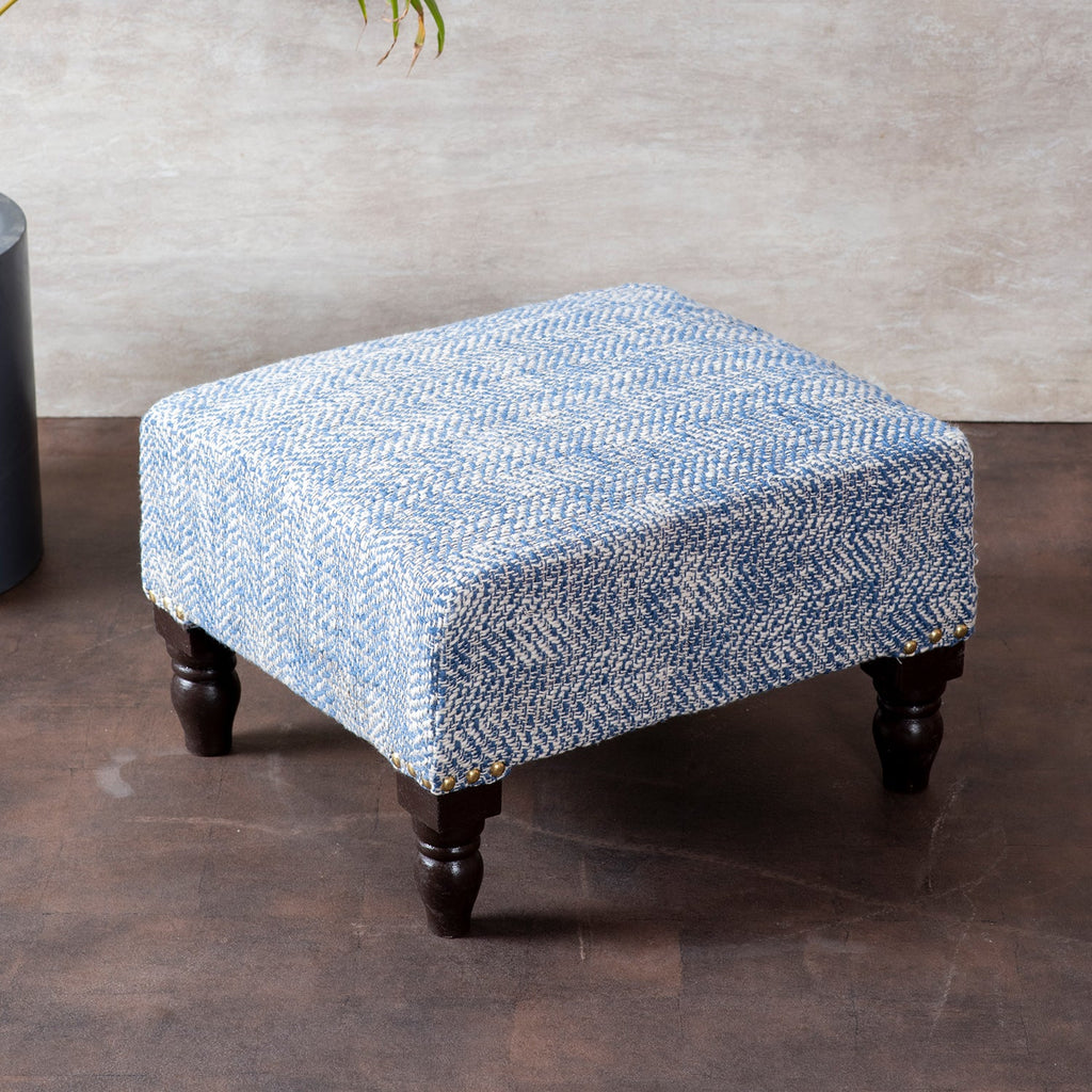 Slub Jacquard Wooden Footrests in Blue Color