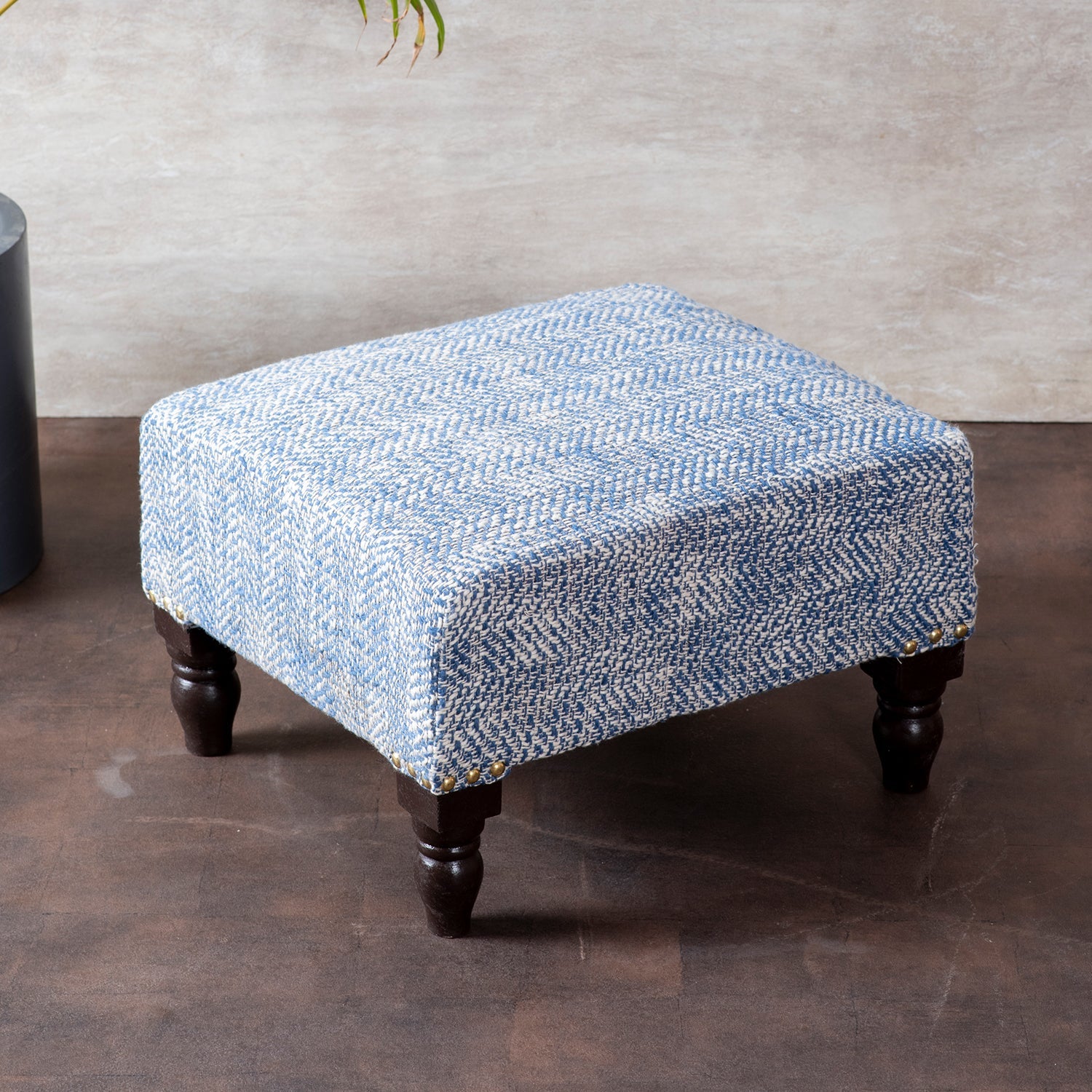 Slub Jacquard Wooden Footrests in Blue Color