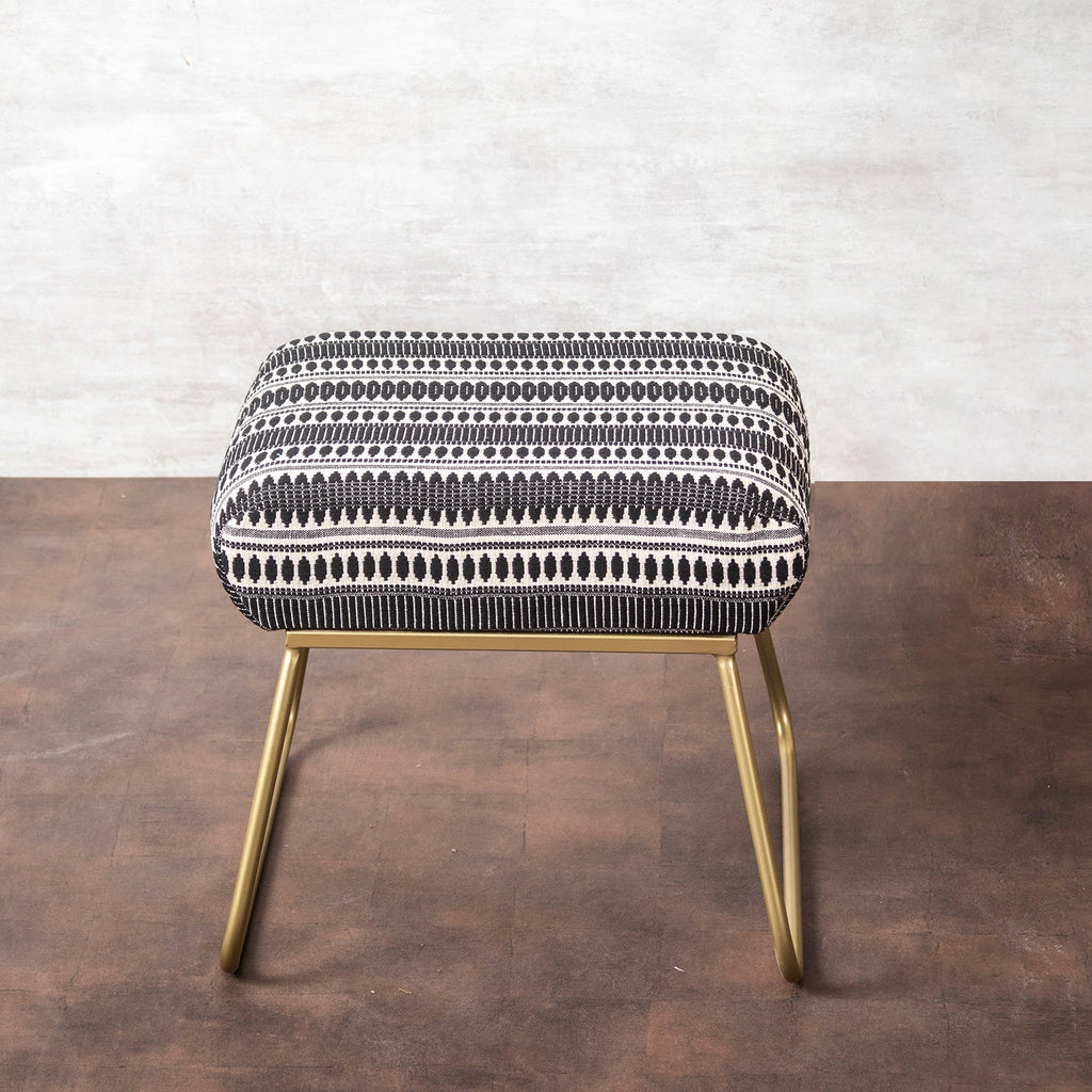 Bohemian Jacquard Metallic Stool in Black & White Color