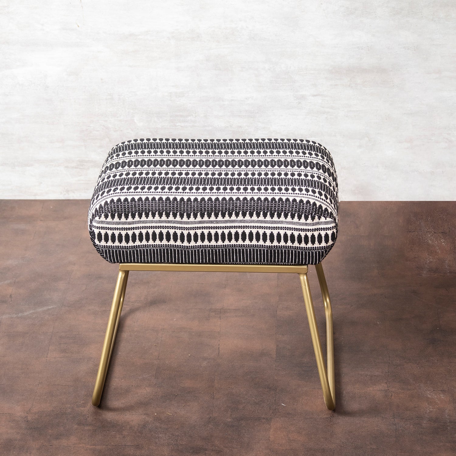 Bohemian Jacquard Metallic Stool in Black & White Color