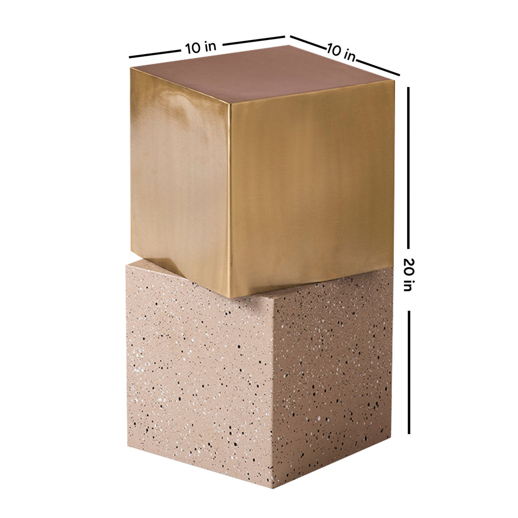 Floating Square Metallic Side Table in Gold & Ceramic Finish | Nestroots