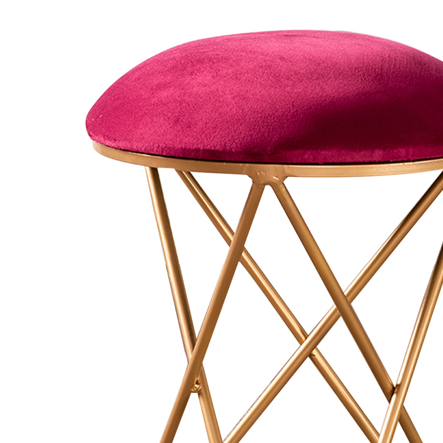 Lush Velvet Cross Metallic Stool in Maroon Color