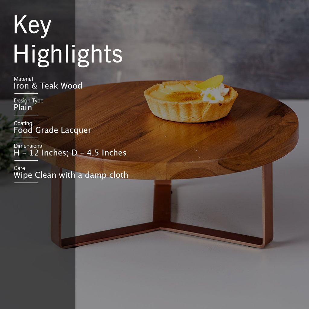 Inseparables Teak Wood Cake Stand Copper