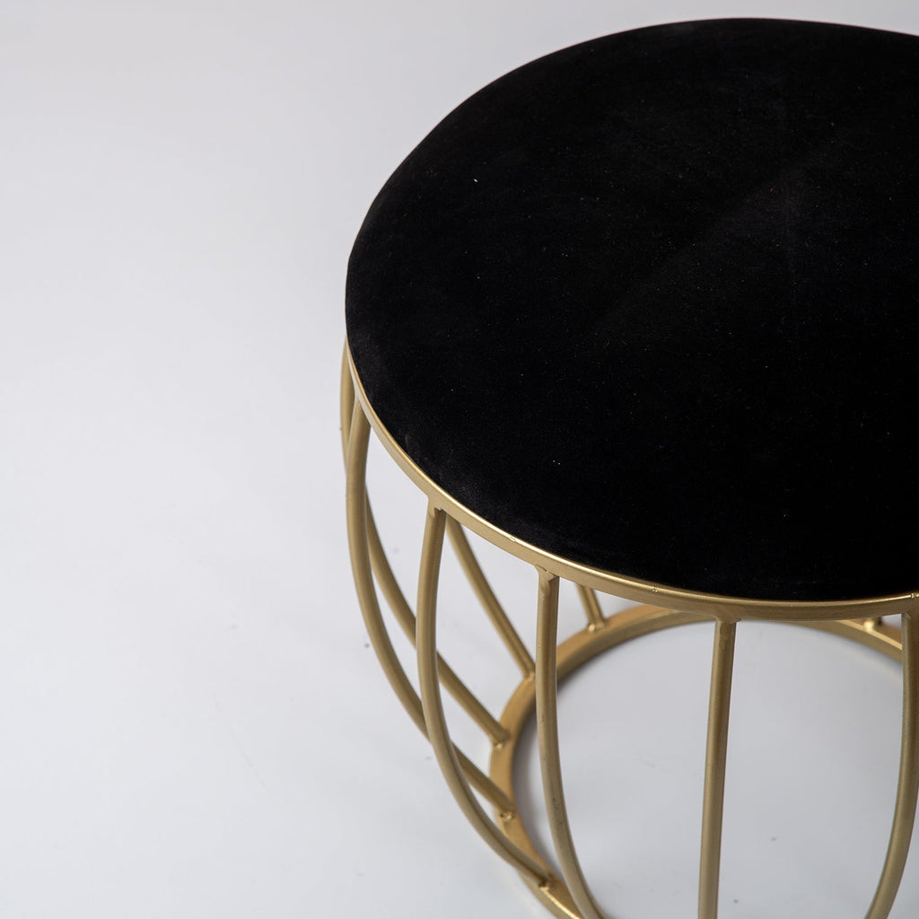 Classic Velvet Cage Metallic Stool in Black Color Set of 2