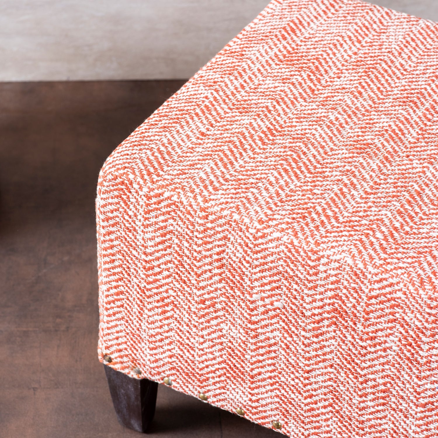 Slub Jacquard Wooden Seating Stool in Orange Color Set of 2