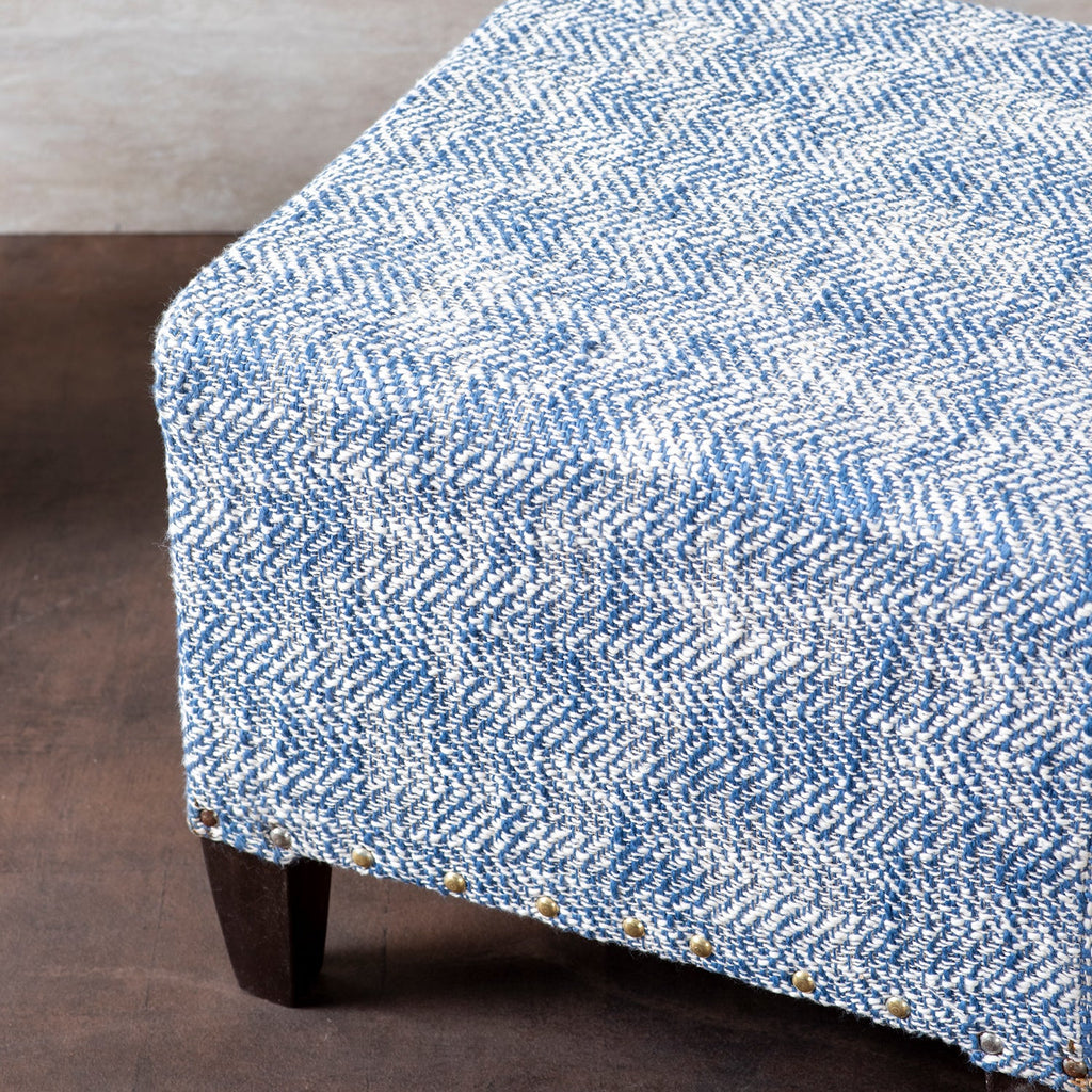 Slub Jacquard Wooden Seating Stool in Blue Color