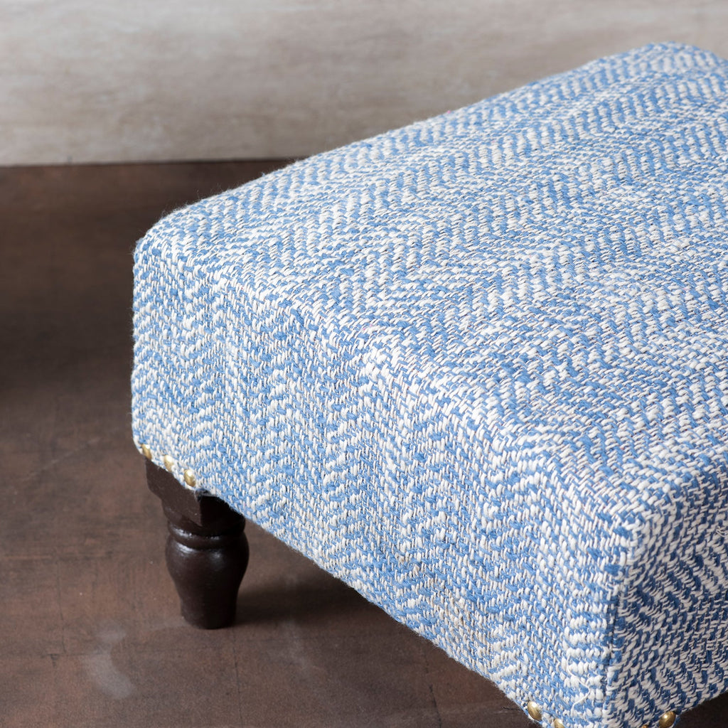 Slub Jacquard Wooden Footrests in Blue Color Set of 2