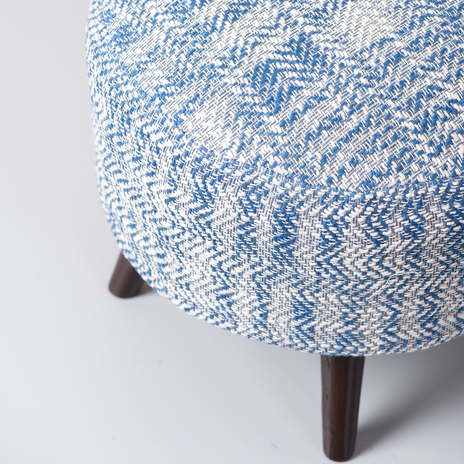 Slub Jacquard Wooden Ottoman in Blue Color Set of 2