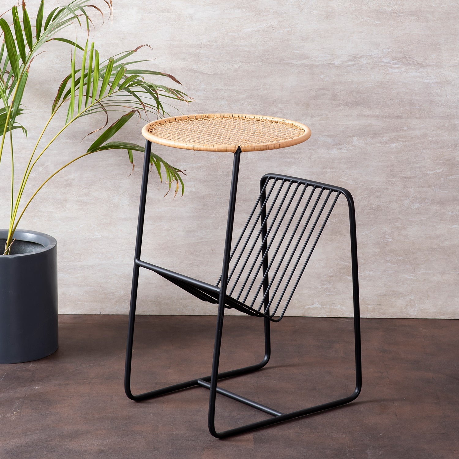 Rattan Metallic Magazine End Table in Black Color
