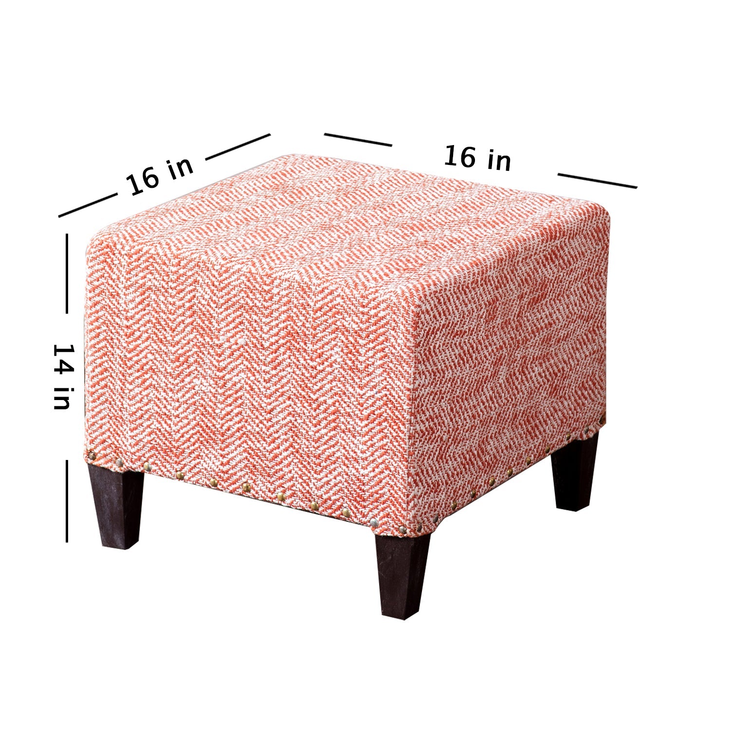 Slub Jacquard Wooden Seating Stool in Orange Color