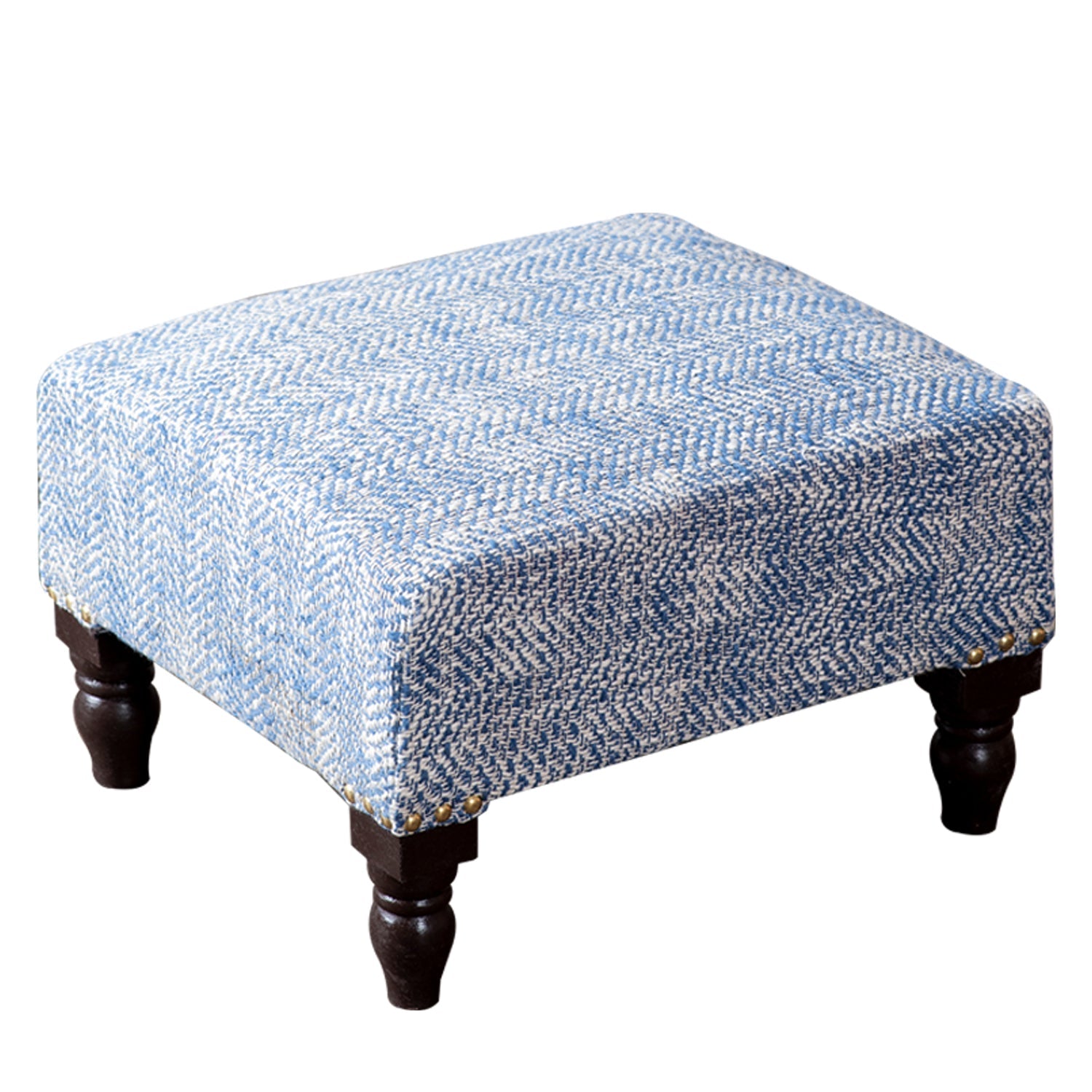 Slub Jacquard Wooden Footrests in Blue Color Set of 2