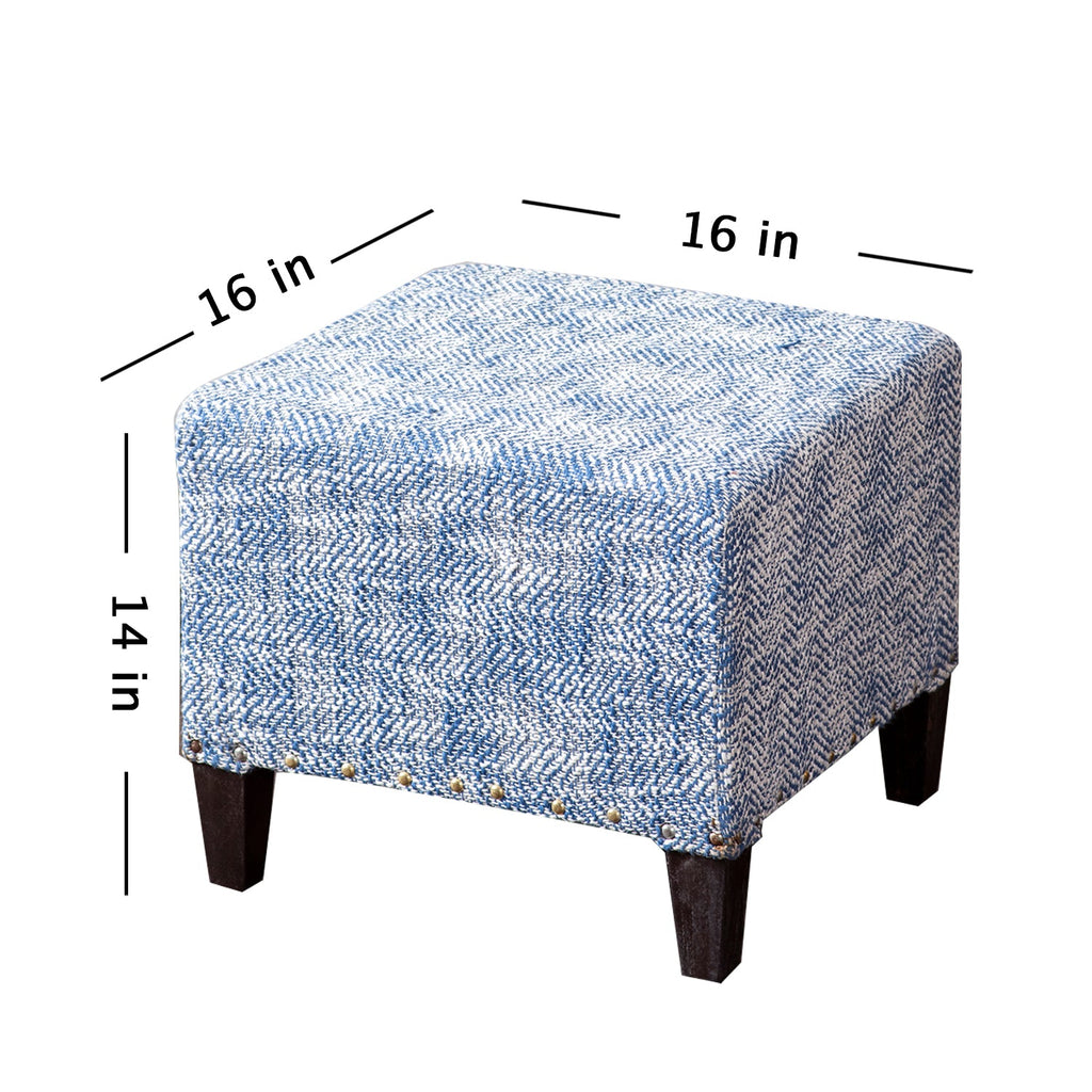 Slub Jacquard Wooden Seating Stool in Blue Color Set of 2