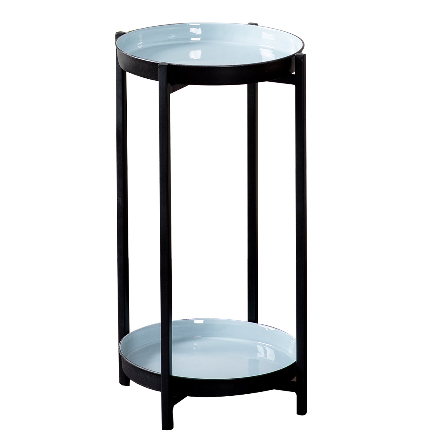Contemporary Metallic tiered End Table in Blue & Black Color Set of 2