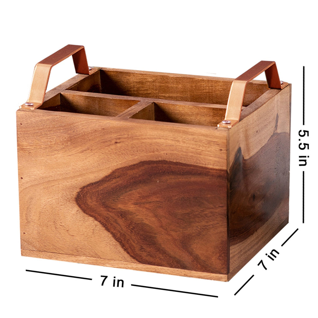 Inseparables Teak Wood Cutlery Holder - Copper
