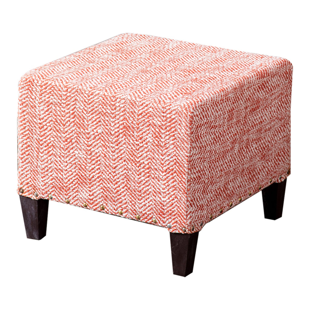 Slub Jacquard Wooden Seating Stool in Orange Color