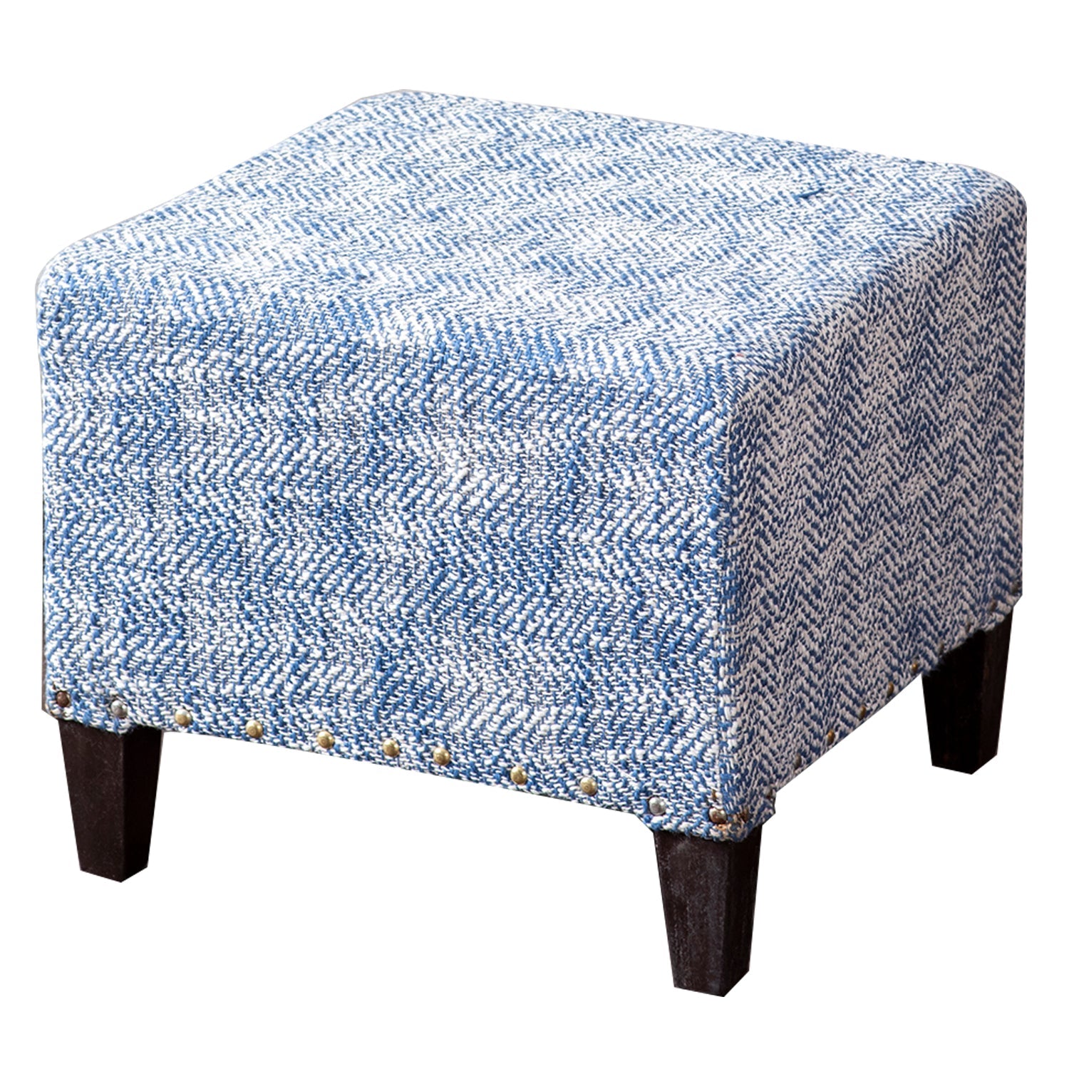 Slub Jacquard Wooden Seating Stool in Blue Color