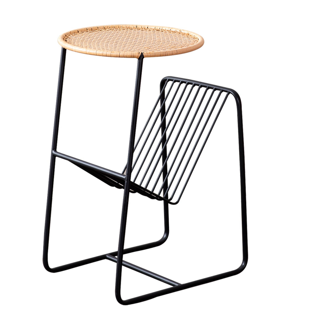 Rattan Metallic Magazine End Table in Black Color