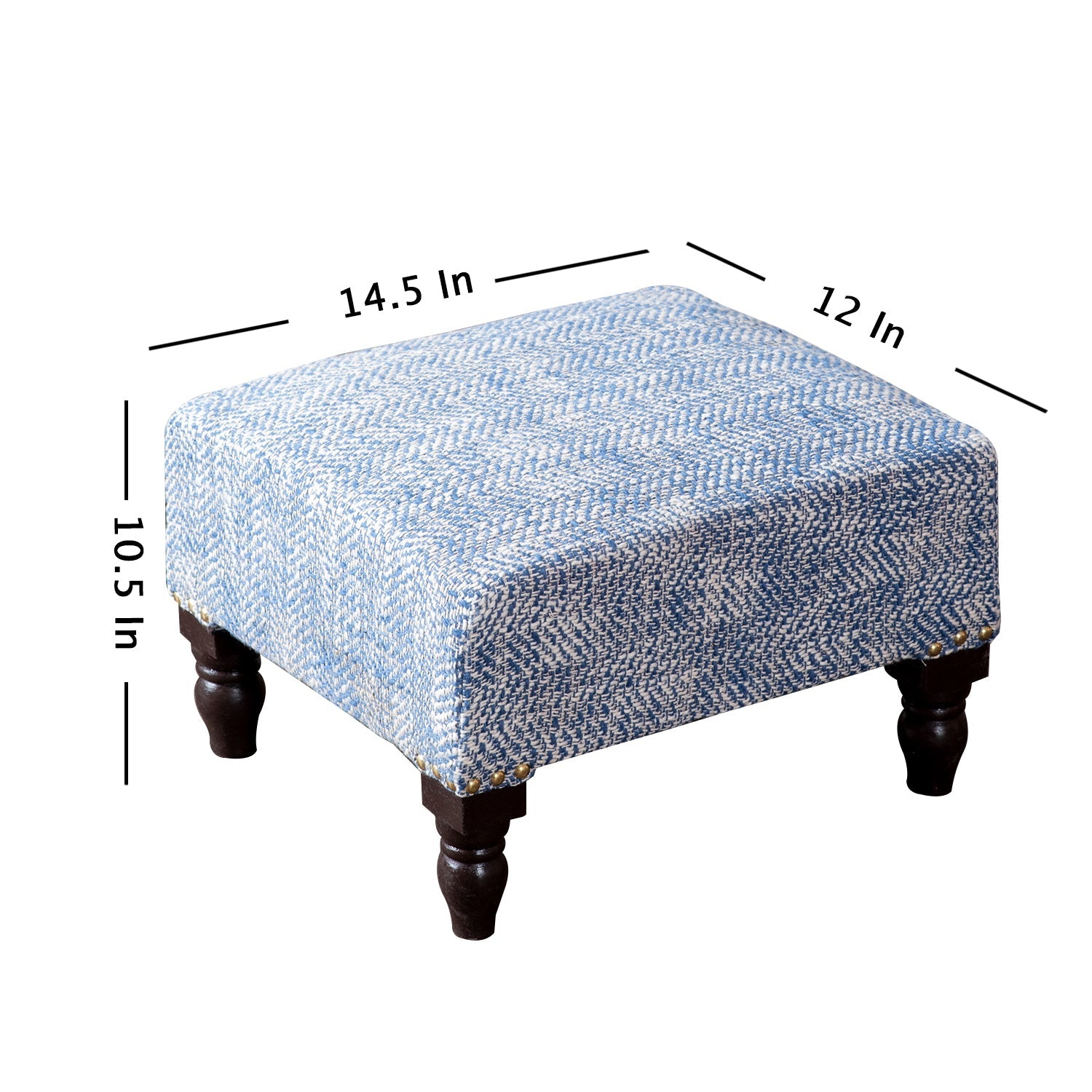 Slub Jacquard Wooden Footrests in Blue Color Set of 2