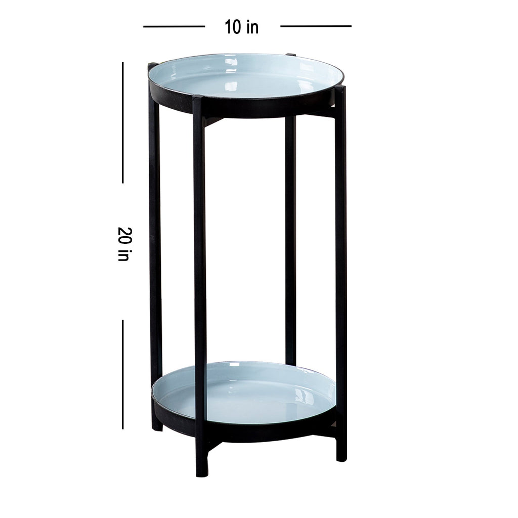 Contemporary Metallic tiered End Table in Blue & Black Color