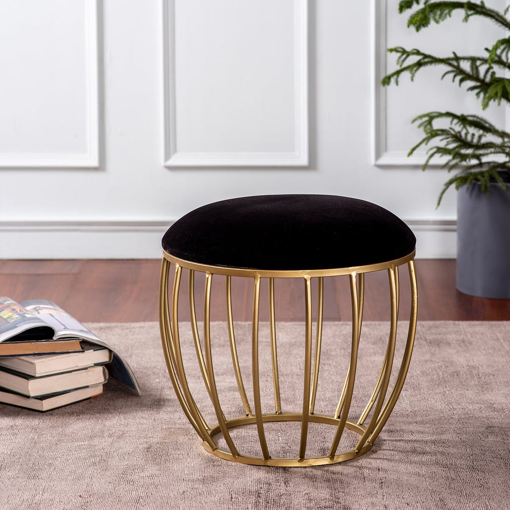 Classic Velvet Cage Metallic Stool in Black Color