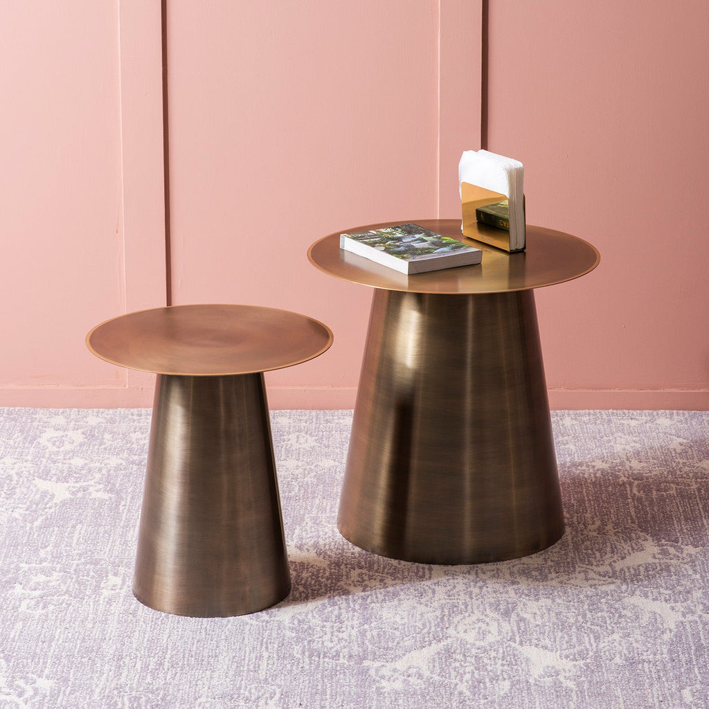Gilded Grandeur Geometric Gold Accent Metallic Side Table Set of 2 | Nestroots