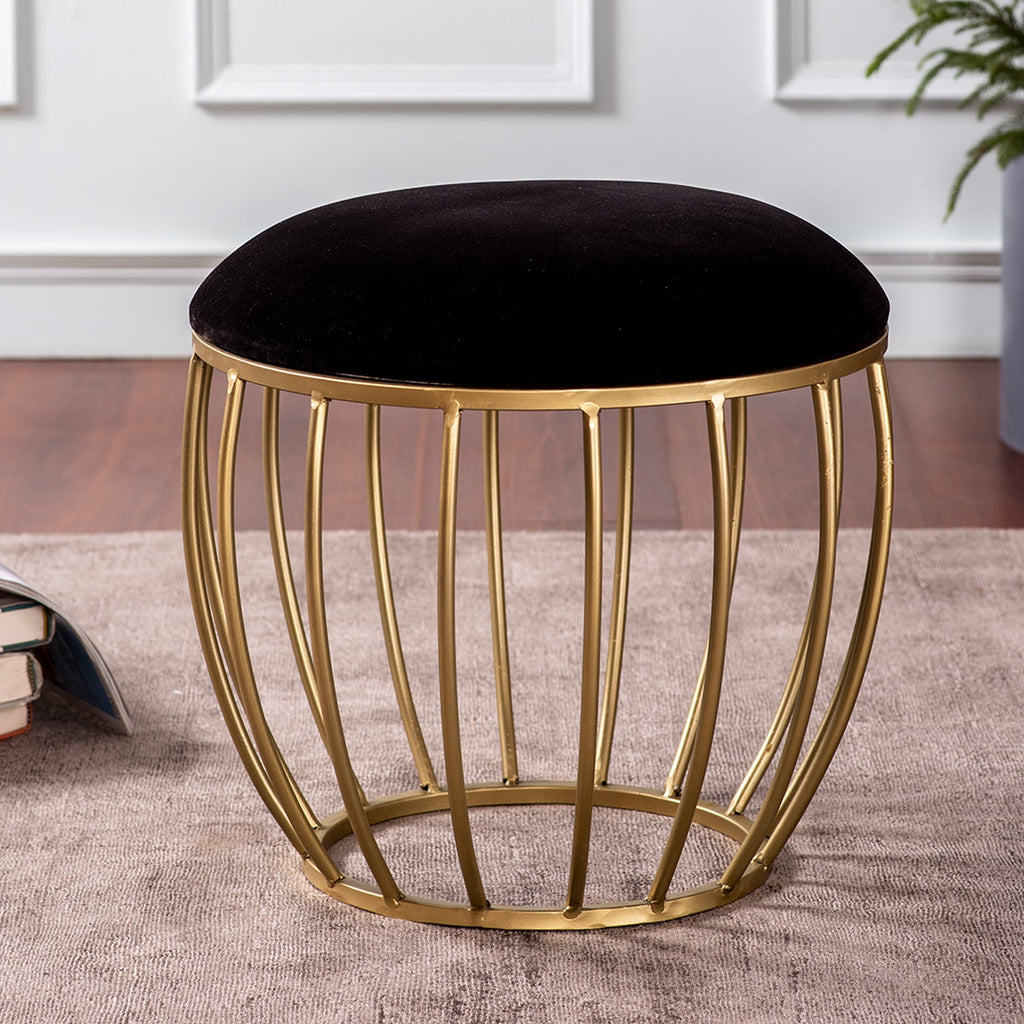 Classic Velvet Cage Metallic Stool in Black Color Set of 2