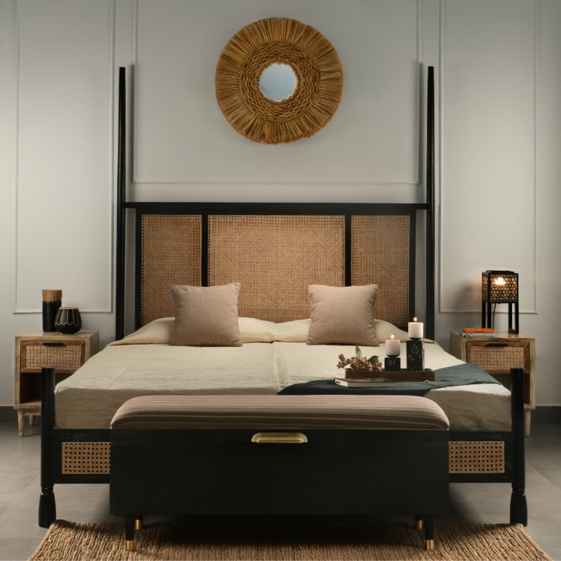 Noirra Cane Teak Wood Poster Bed