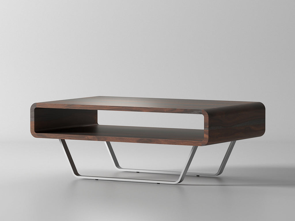 Coffee table, solid sheesham wood and steel