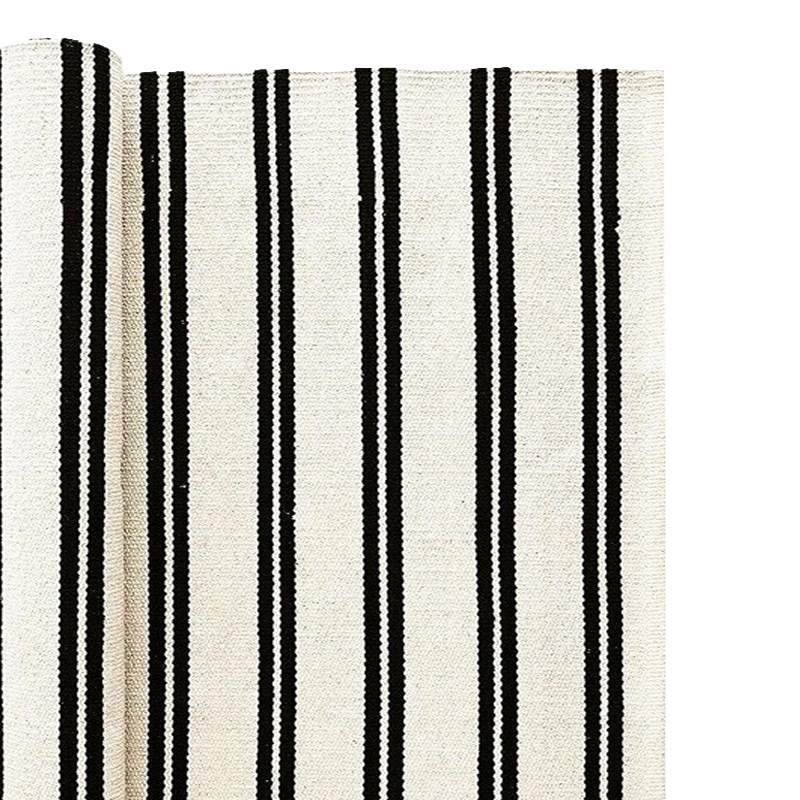 Cotton HandWoven Rug_White & Black Stripe