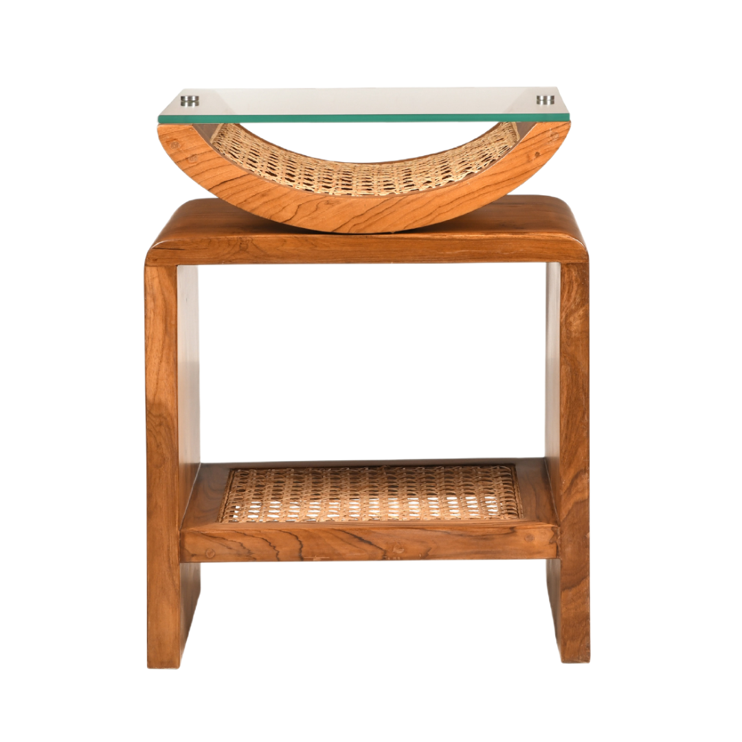 Arch Cane Teak Wood Side Table