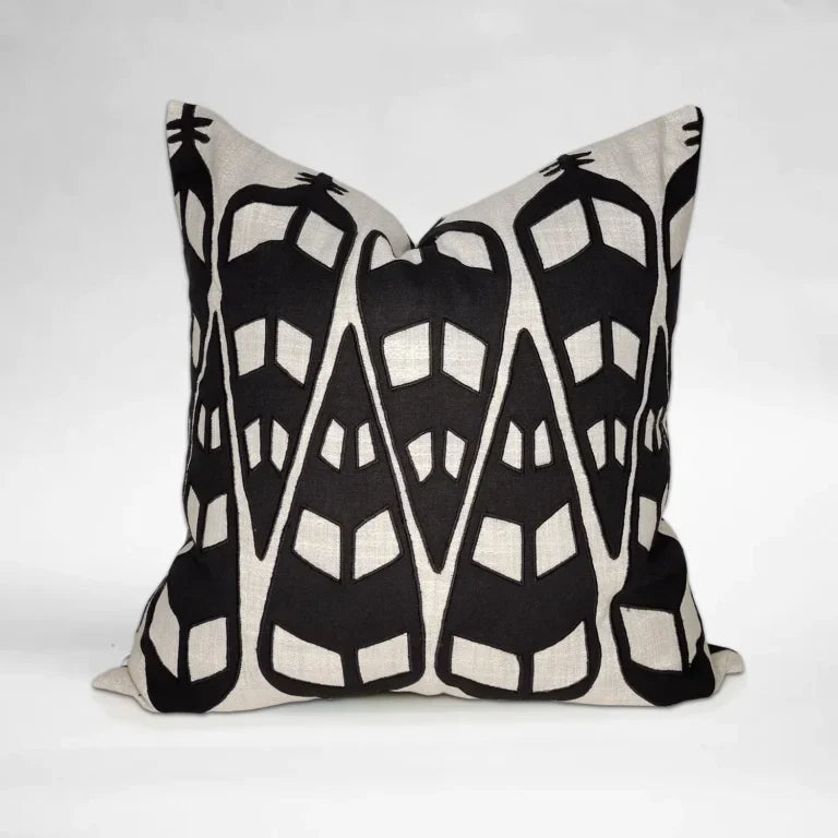 Africana Tribe applique – Black and white cushion