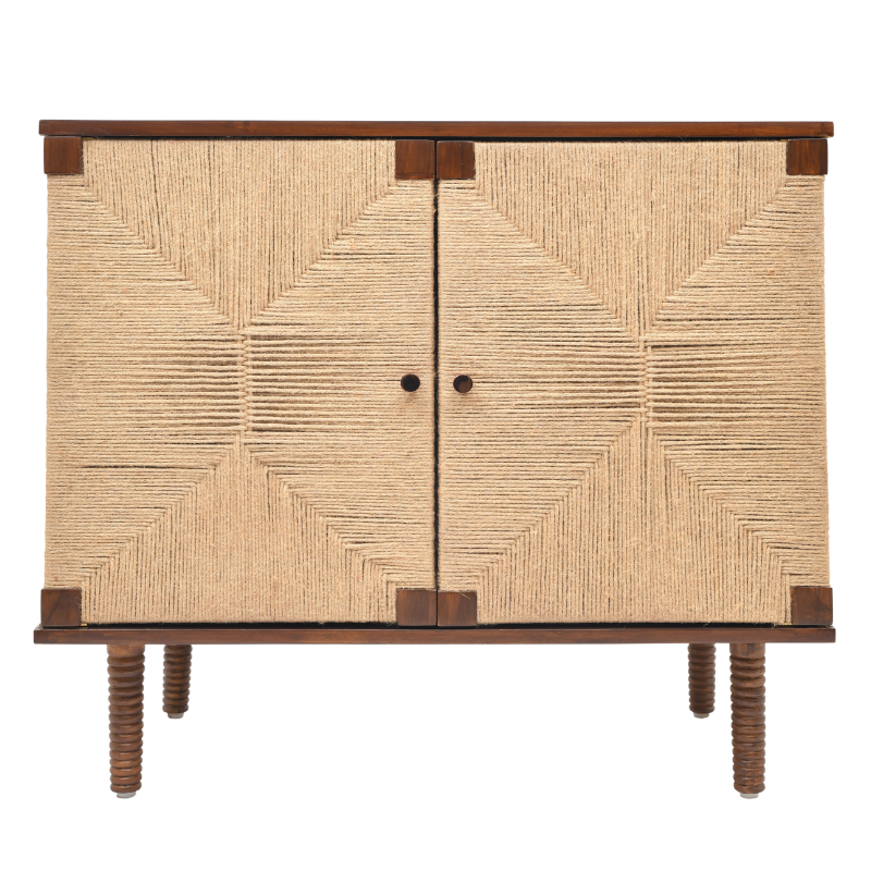 Rush Weave Teak Colour Storage Cabinet