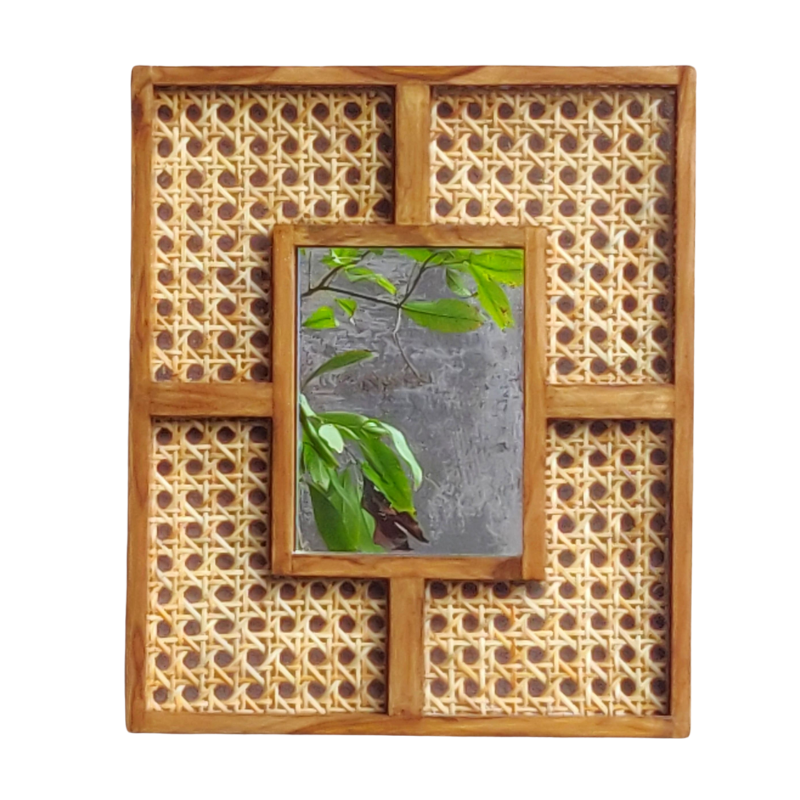 Mid Century Teak Cane Mirror