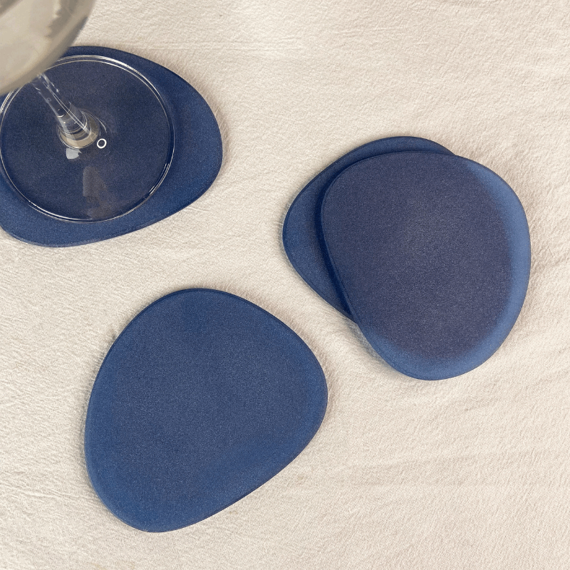 Blue Frosted Glass Coasters Set of 4