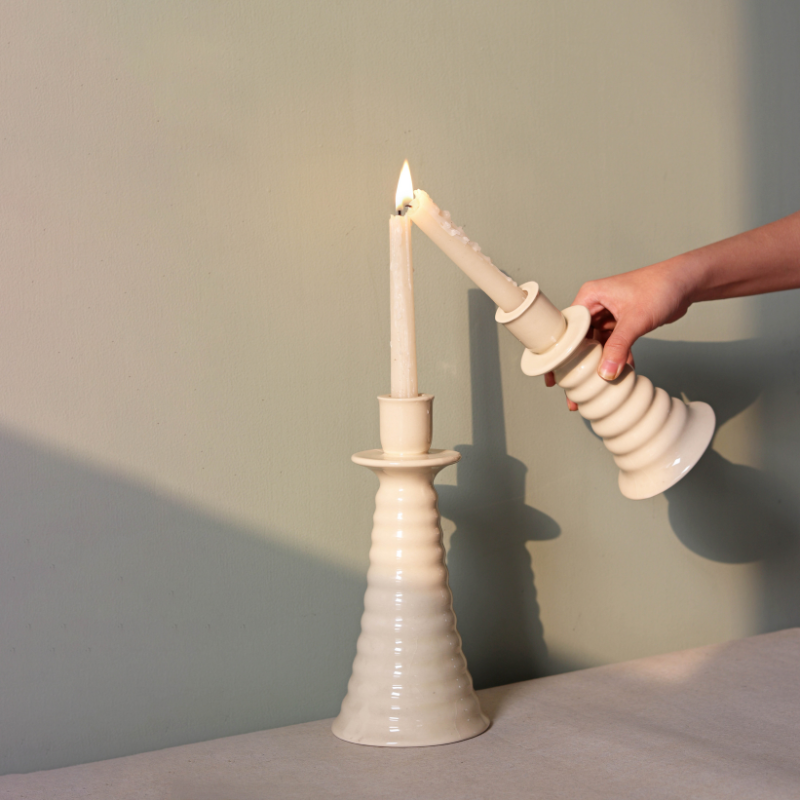 Ceramic Coil Candle Holder-Beige