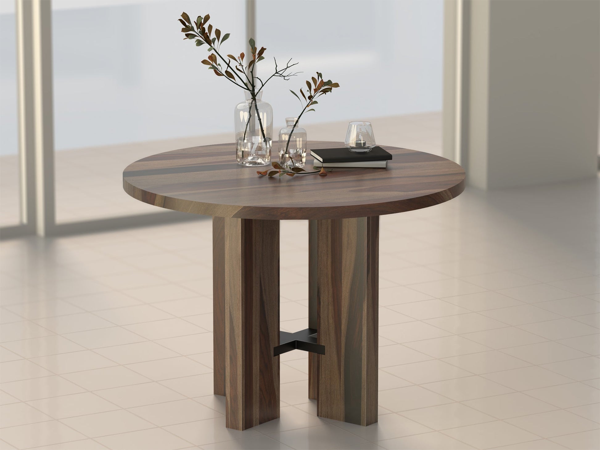 4 Seater dining table, solid sheesham wood and steel