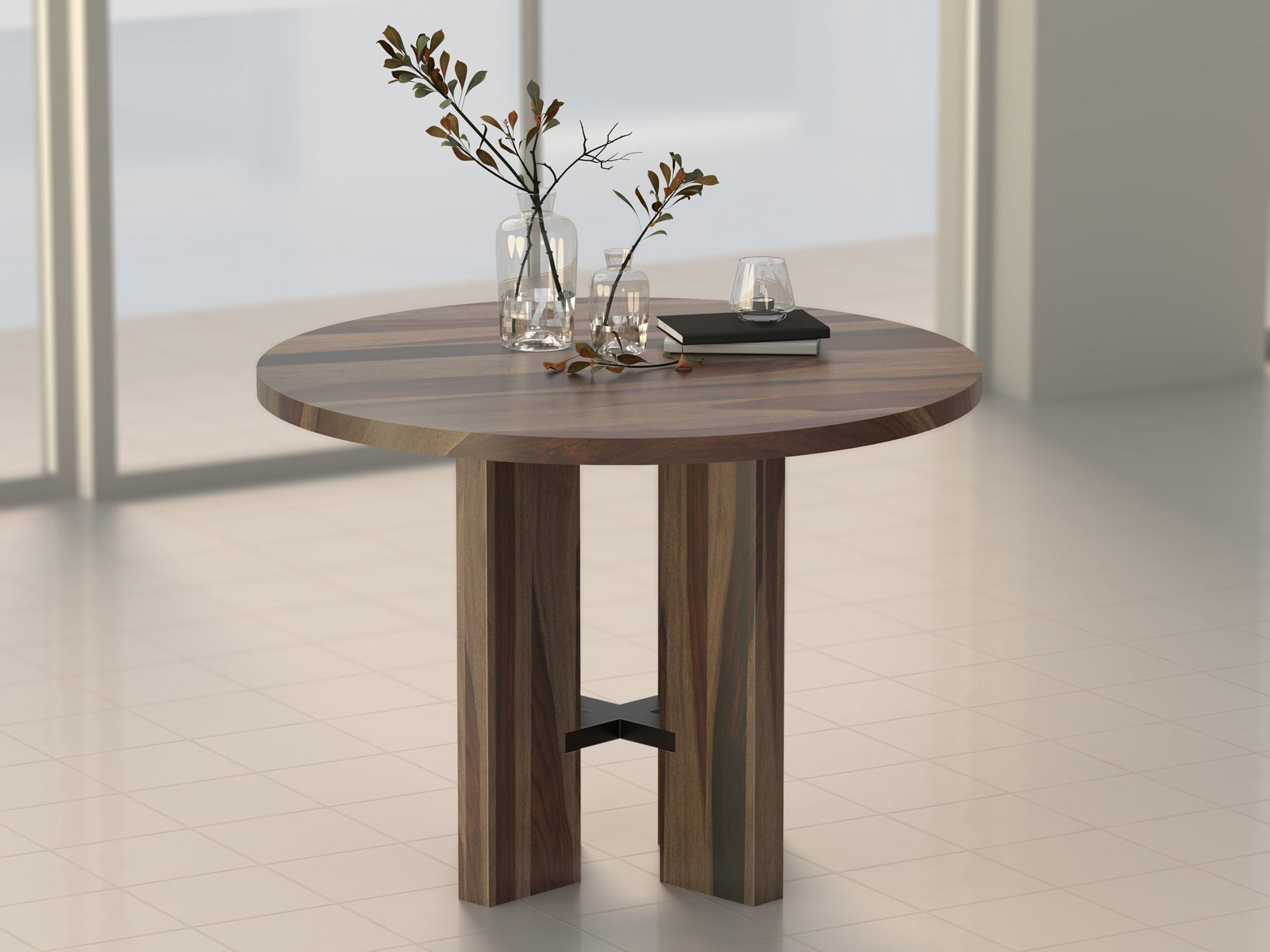 4 Seater dining table, solid sheesham wood and steel