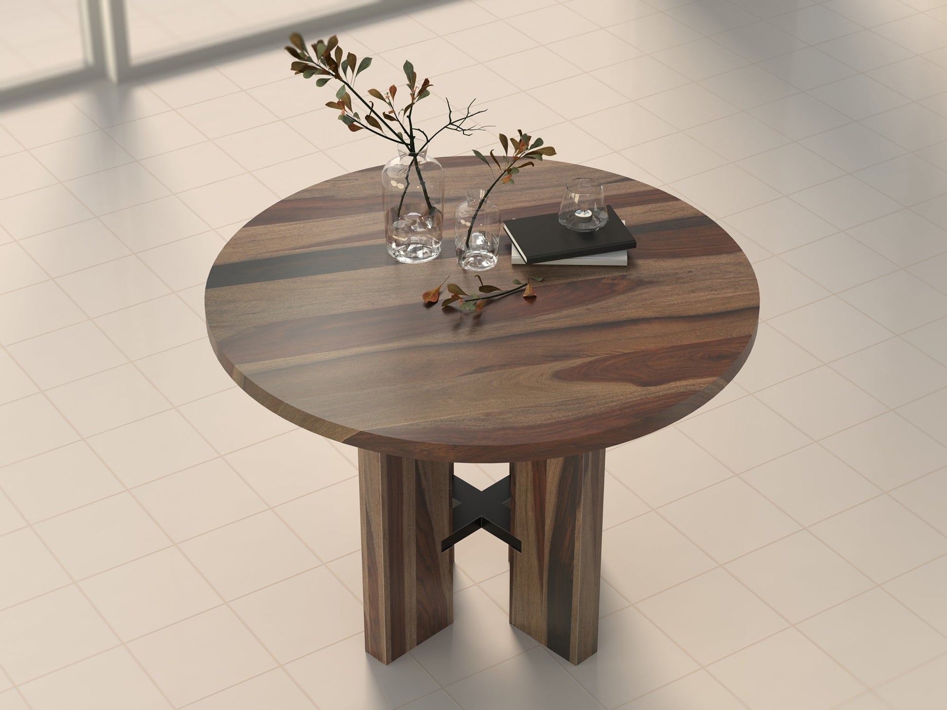 4 Seater dining table, solid sheesham wood and steel