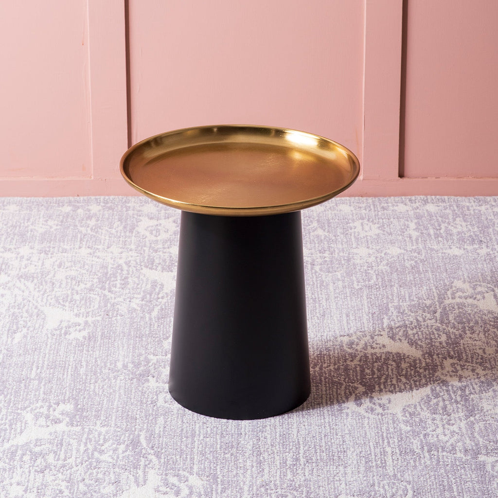 Lustrous Linea Iron-Crafted Side Table With Gold Finish Top | Nestroots