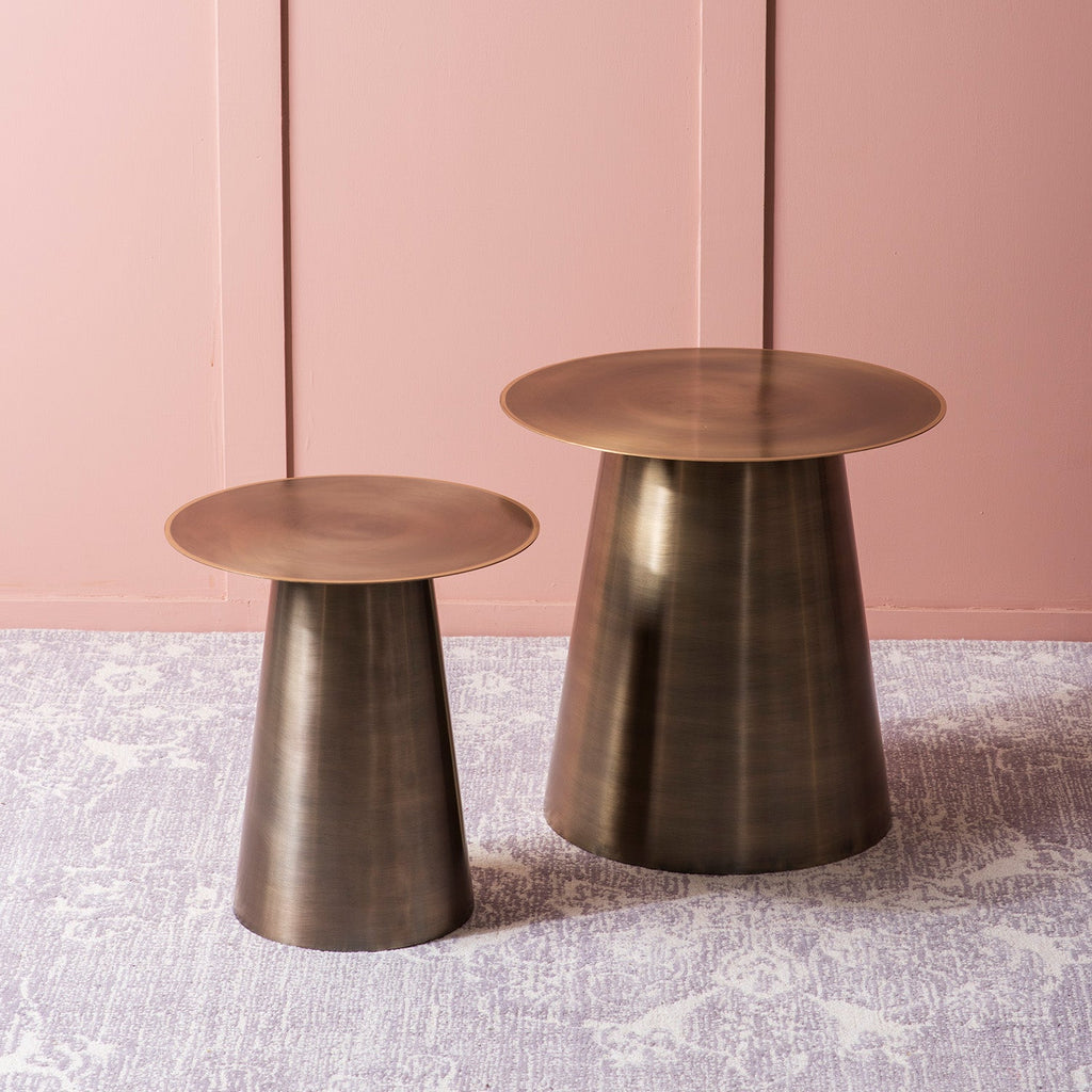 Gilded Grandeur Geometric Gold Accent Metallic Side Table Set of 2 | Nestroots